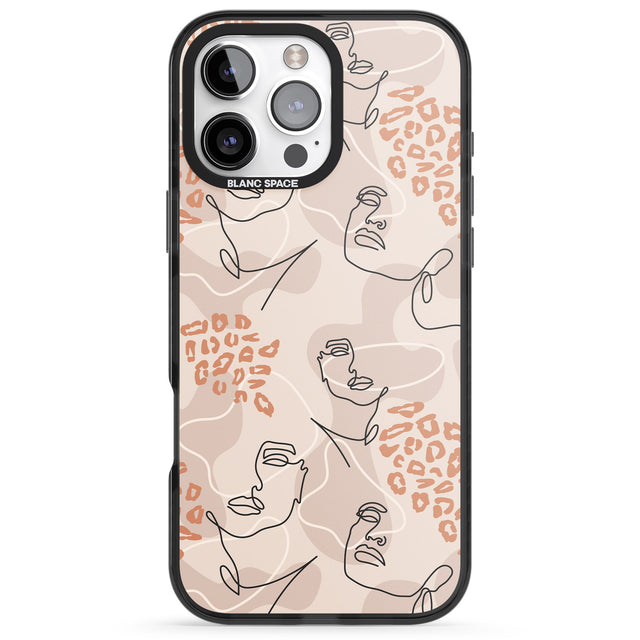 iPhone 16 Pro Max Leopard Print Stylish Abstract Faces Black Impact Phone Case