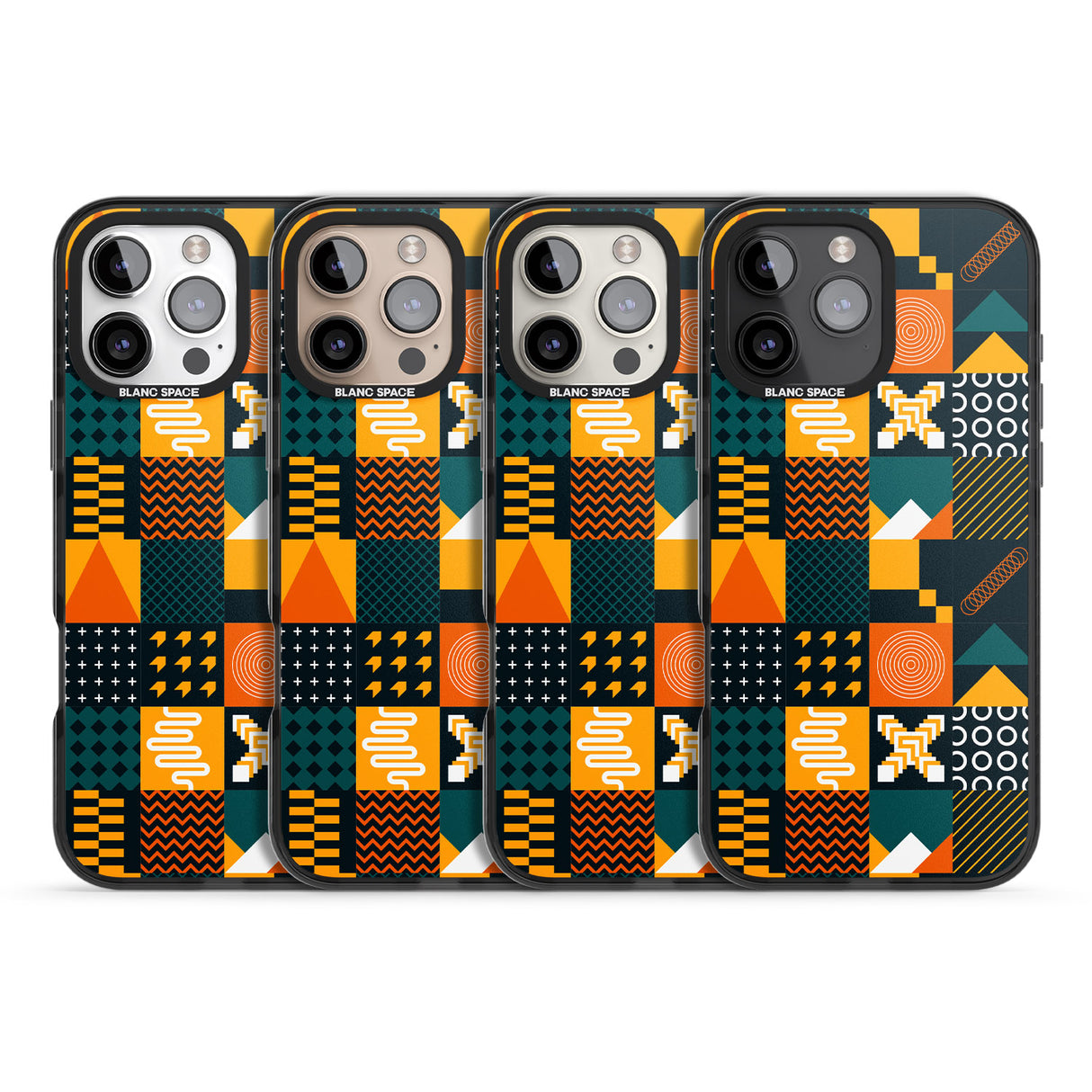 iPhone 16 Pro Max Funky Geometric Patterns: Orange & Dark Green Black Impact Phone Case