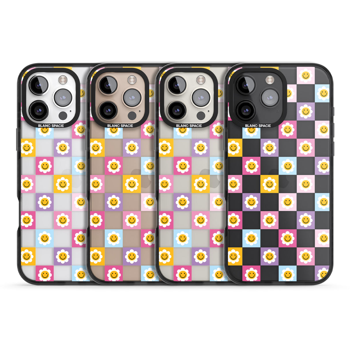 iPhone 16 Pro Max Daisy Squares Pattern Black Impact Phone Case