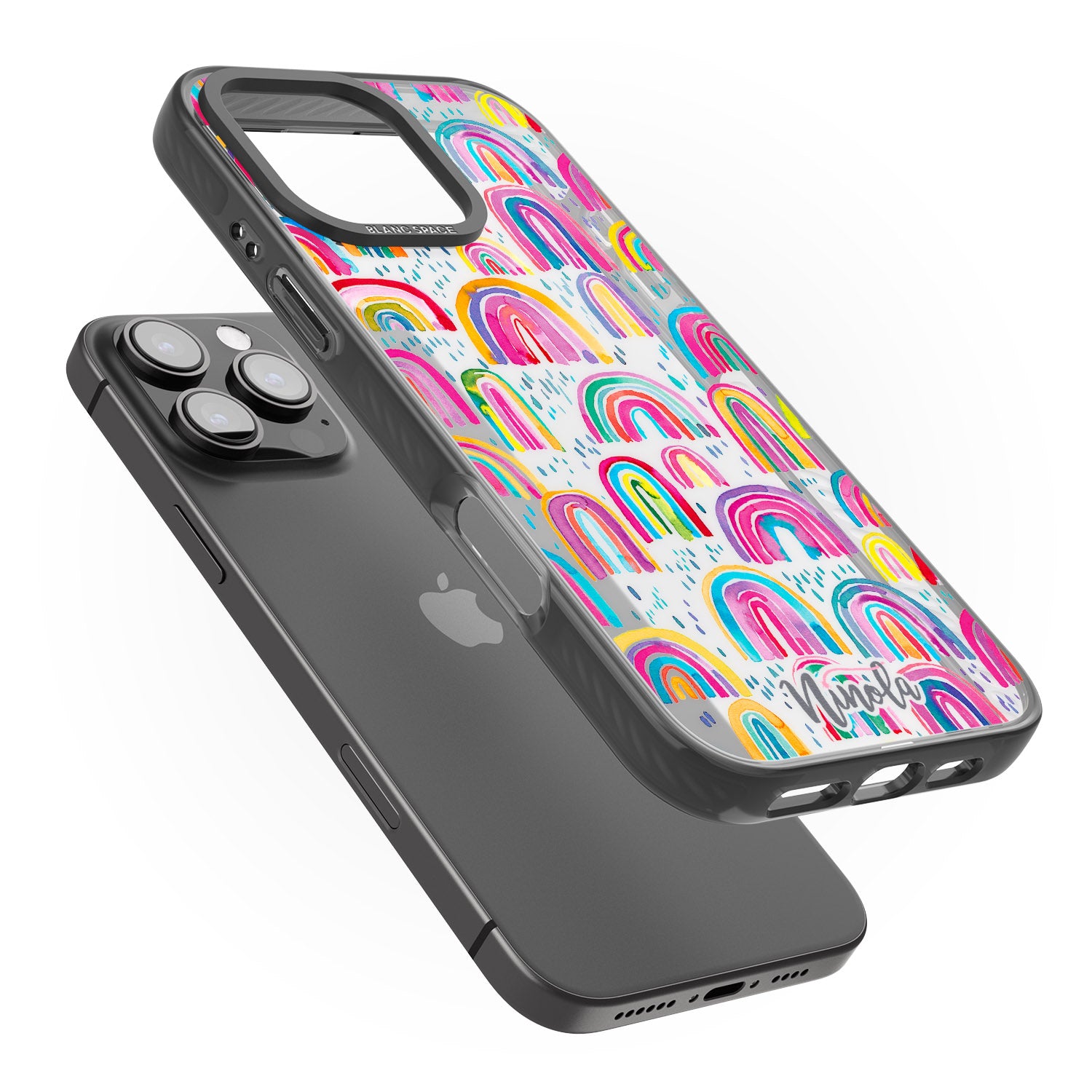 iPhone 16 Pro Max Cute Watercolor Rainbows Black Impact Phone Case