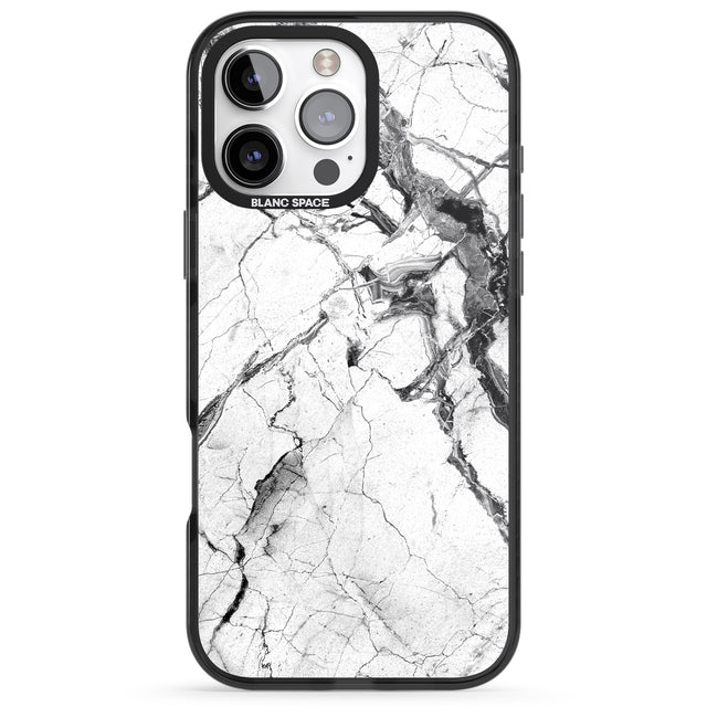 iPhone 16 Pro Max Black & White Stormy Marble Black Impact Phone Case