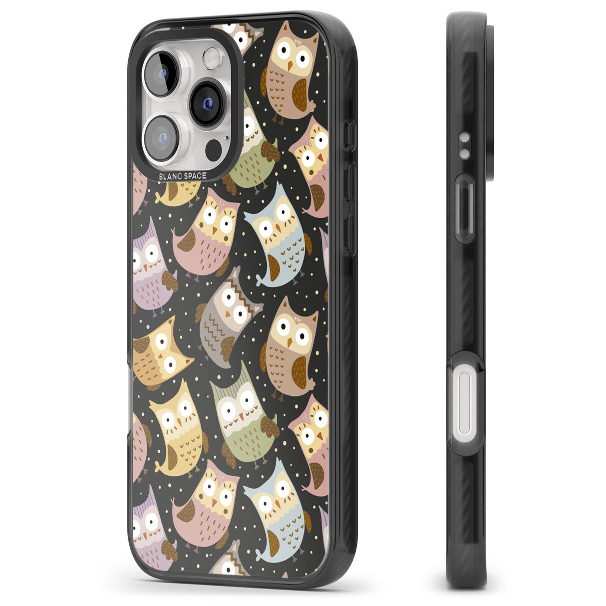 iPhone 16 Pro Max Cute Owl Pattern Black Impact Phone Case