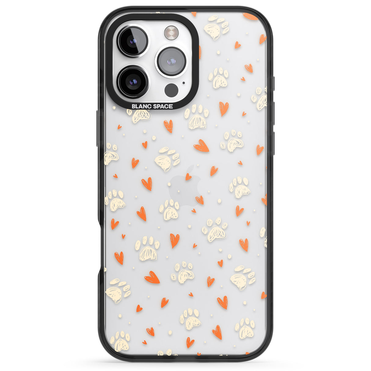 iPhone 16 Pro Max Paws & Hearts Pattern (Clear) Black Impact Phone Case