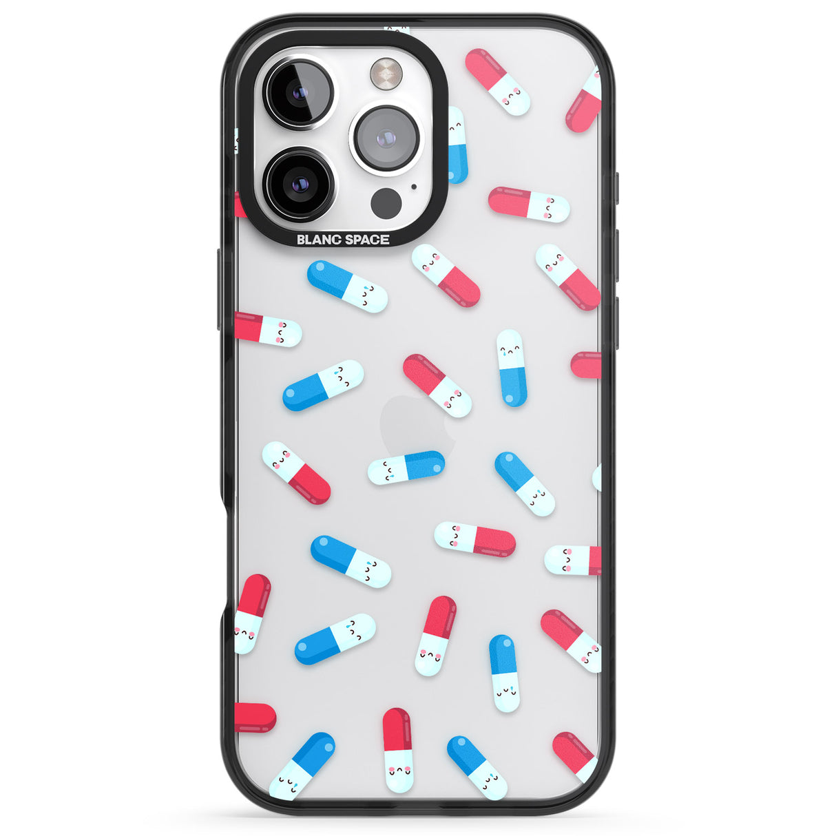 iPhone 16 Pro Max Kawaii Pill Pattern Black Impact Phone Case