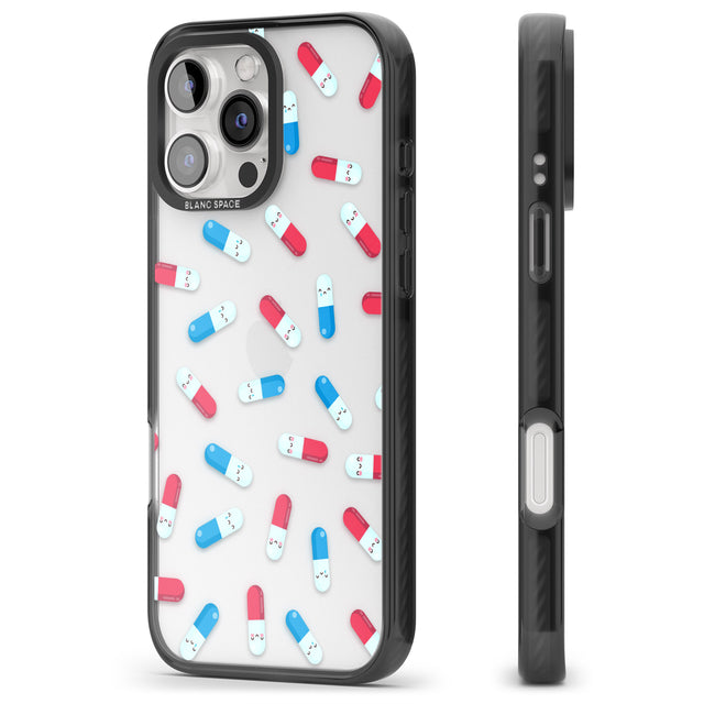 iPhone 16 Pro Max Kawaii Pill Pattern Black Impact Phone Case