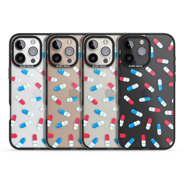 iPhone 16 Pro Max Kawaii Pill Pattern Black Impact Phone Case