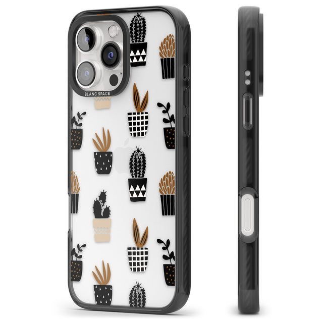 iPhone 16 Pro Max Large Mixed Plants Pattern - Clear Black Impact Phone Case