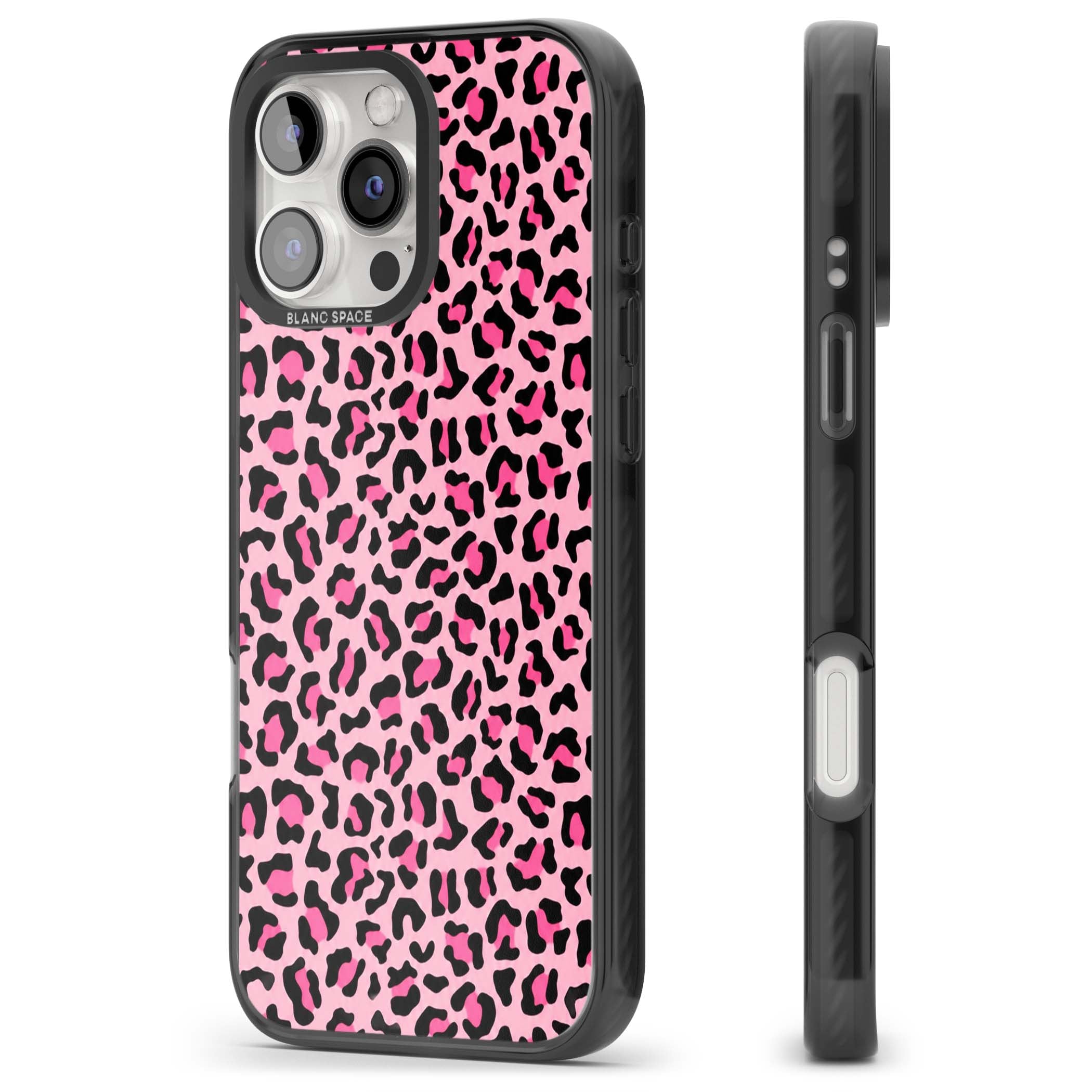 Pink Leopard baddie iPhone case | Black Impact case for iPhone 16 Pro, iPhone 16 Pro Max