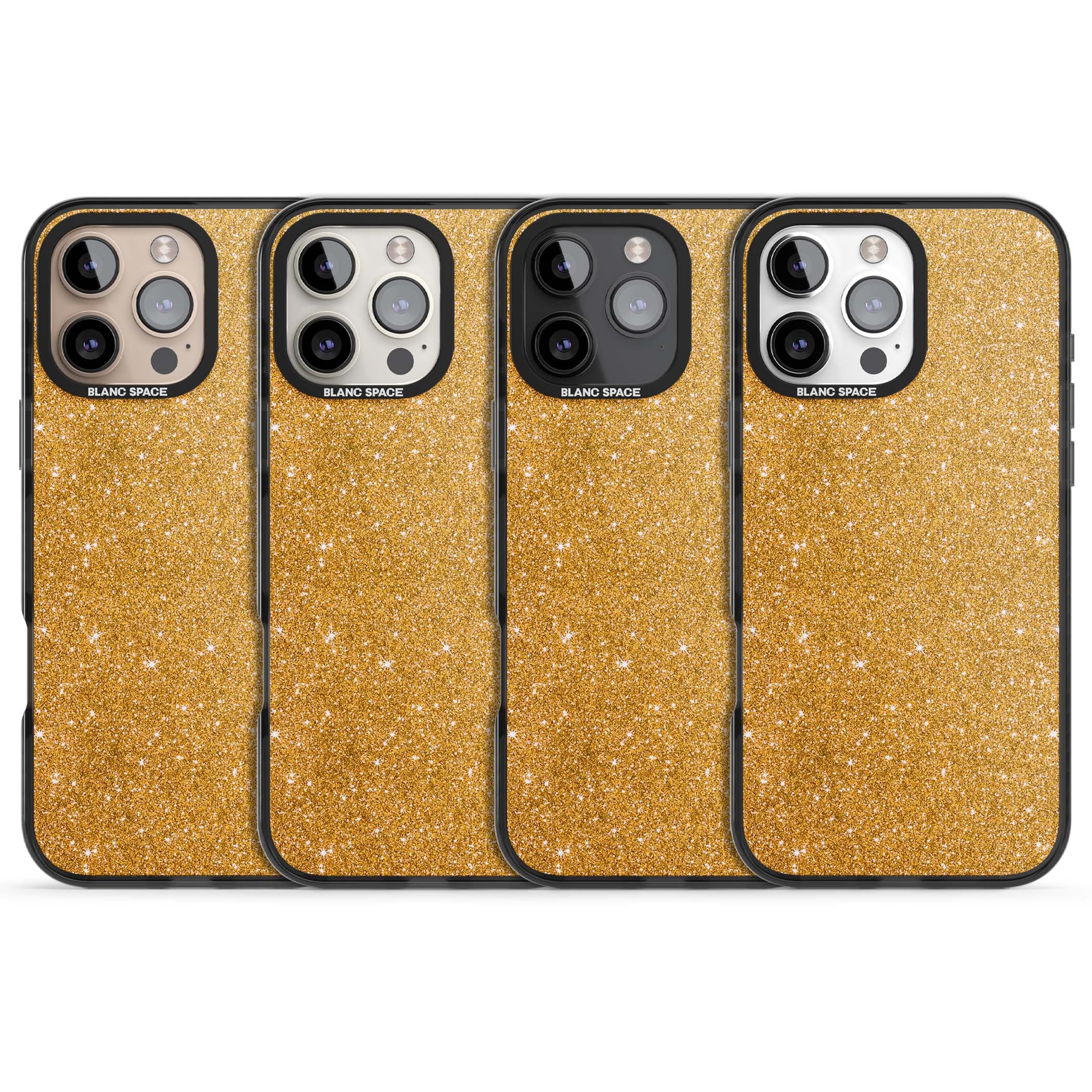 Gold Glitter gold glitter iPhone case featuring a shimmering sparkle wallpaper design in luxury gold | Black Impact case for iPhone 16 Pro, iPhone 16 Pro Max