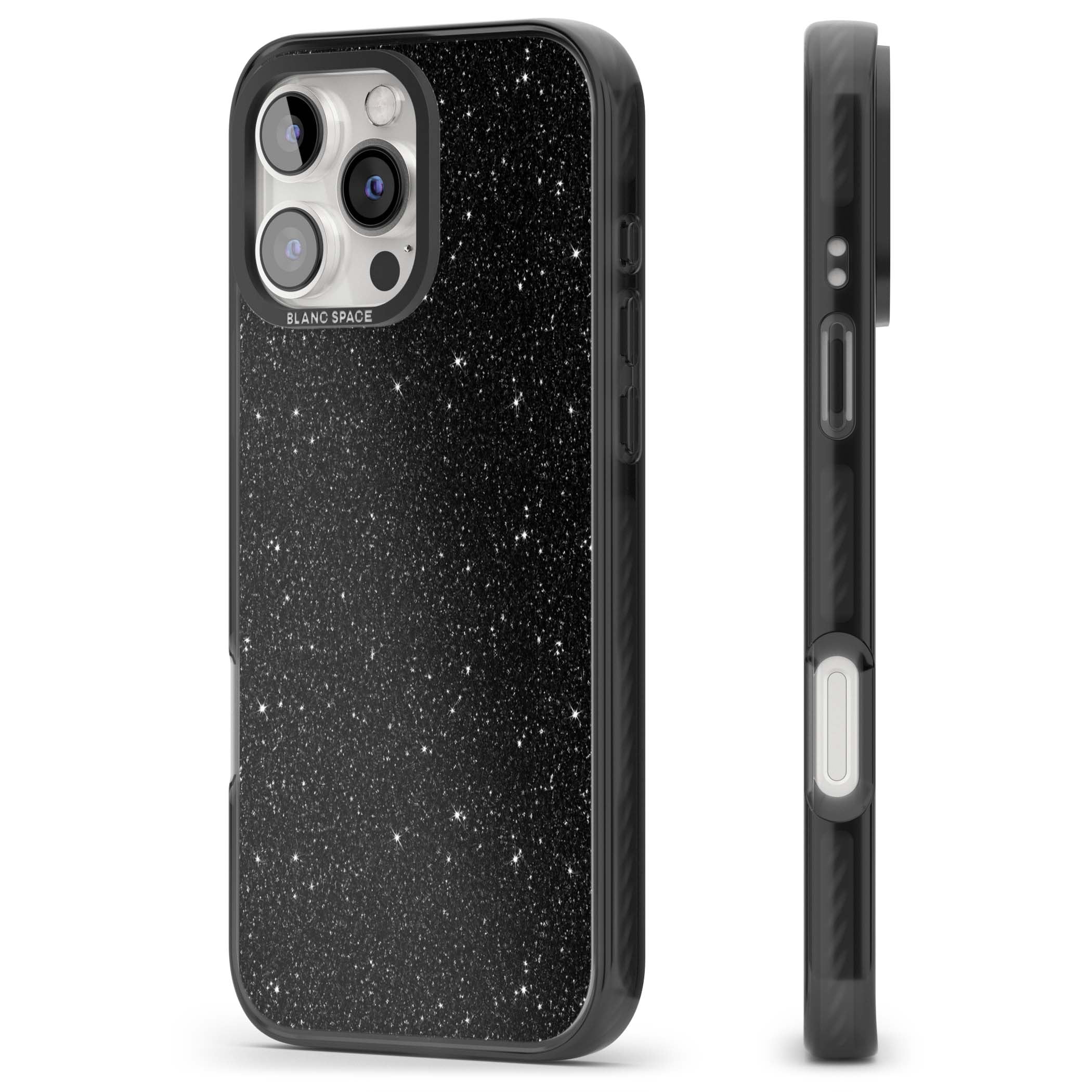 Black Glitter black glitter iPhone case featuring an all-over sparkly shimmer pattern on a jet black base | Black Impact case for iPhone 16 Pro, iPhone 16 Pro Max