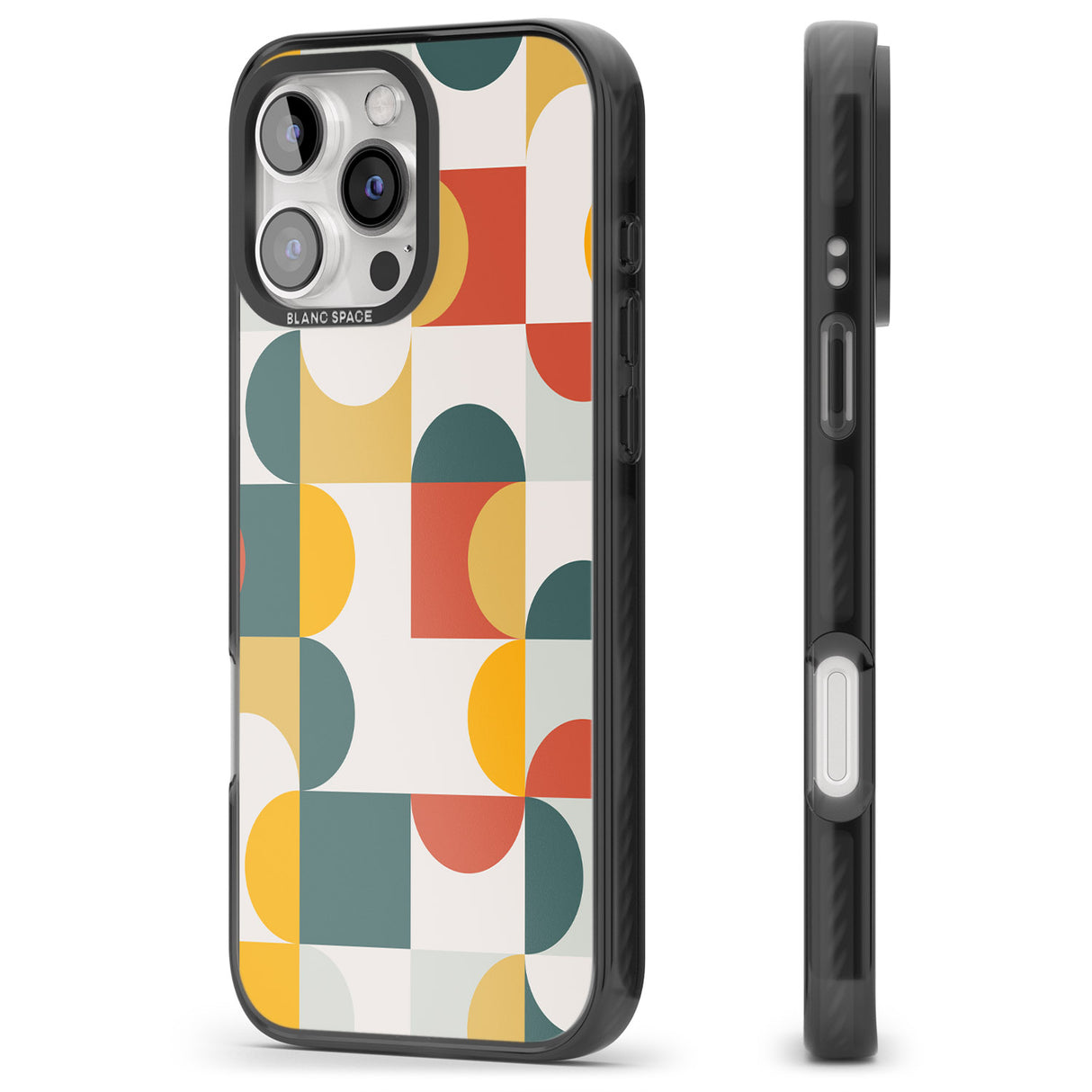 iPhone 16 Pro Max Abstract Retro Shapes: Muted Colour Mix Black Impact Phone Case