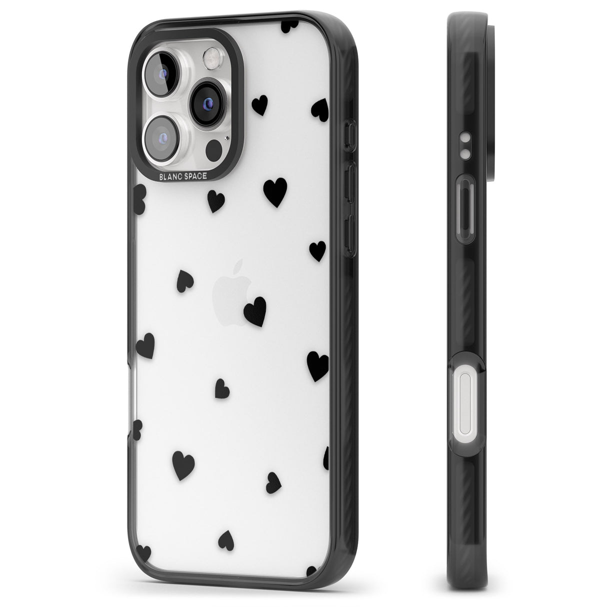 iPhone 16 Pro Max Black Hearts Pattern Black Impact Phone Case