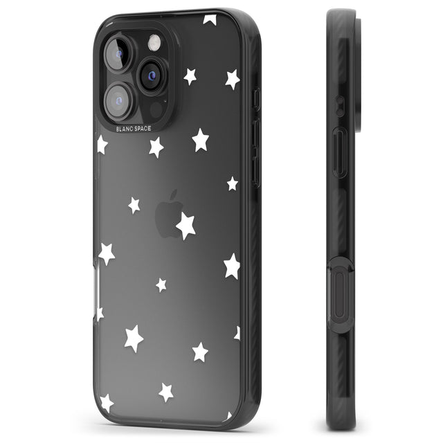 iPhone 16 Pro Max White Stars Pattern Black Impact Phone Case