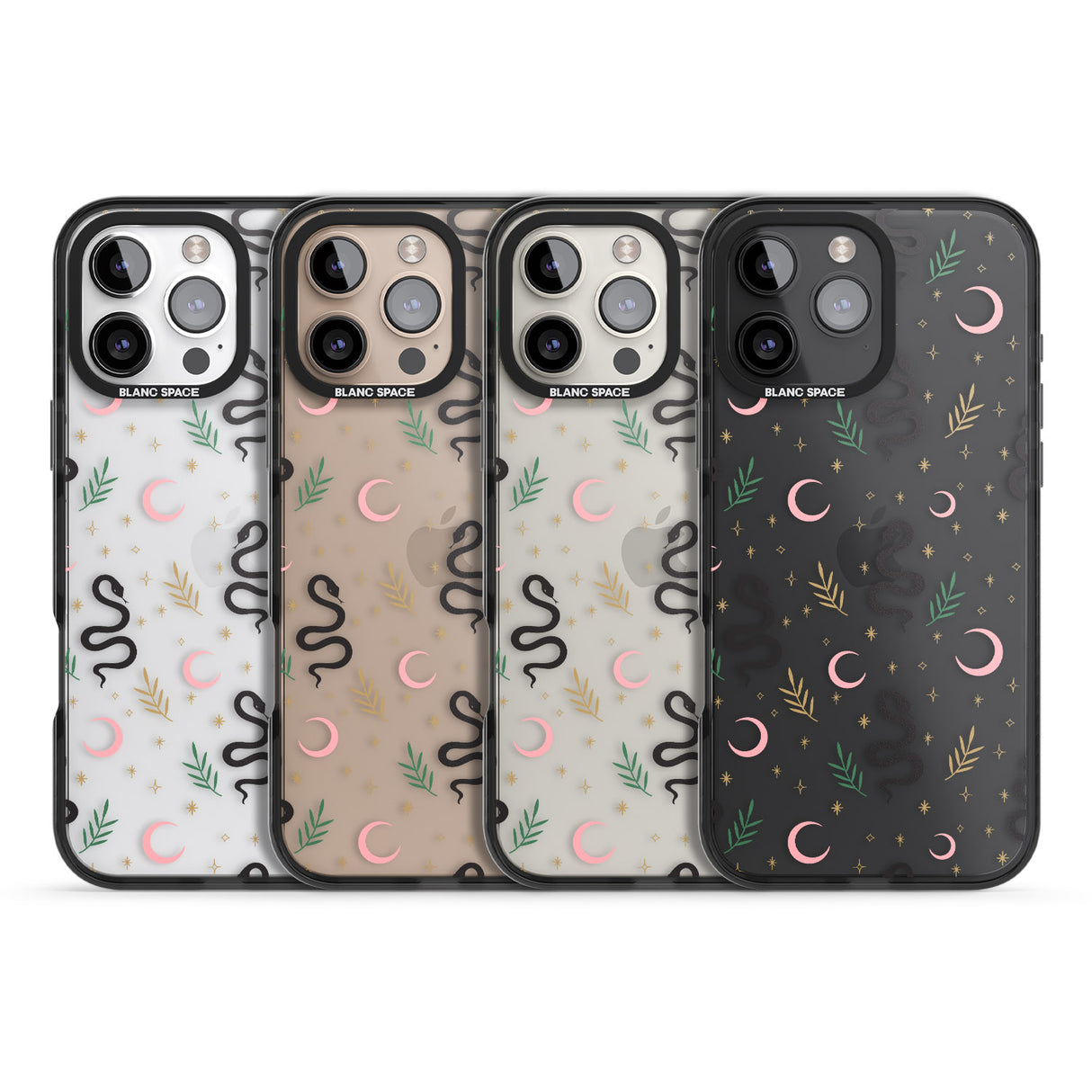 iPhone 16 Pro Max Snake & Moon Pattern (Clear) Black Impact Phone Case