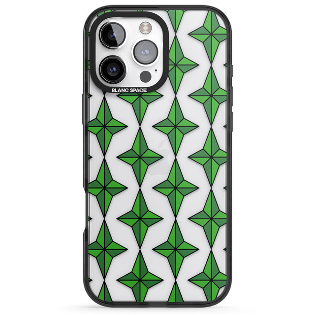 iPhone 16 Pro Max Emerald Stars Pattern (Clear) Black Impact Phone Case