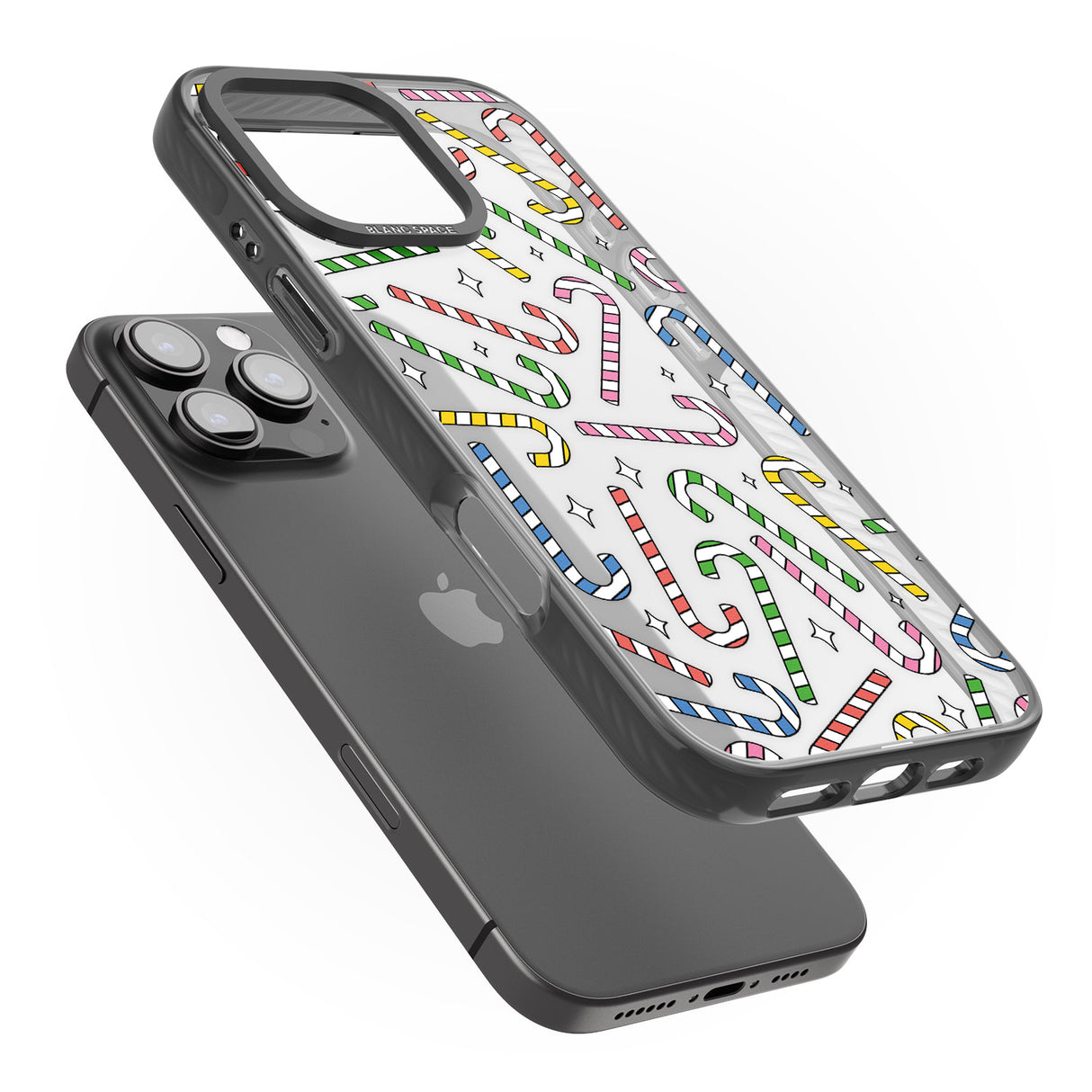 iPhone 16 Pro Max Colourful Stars & Candy Canes Black Impact Phone Case