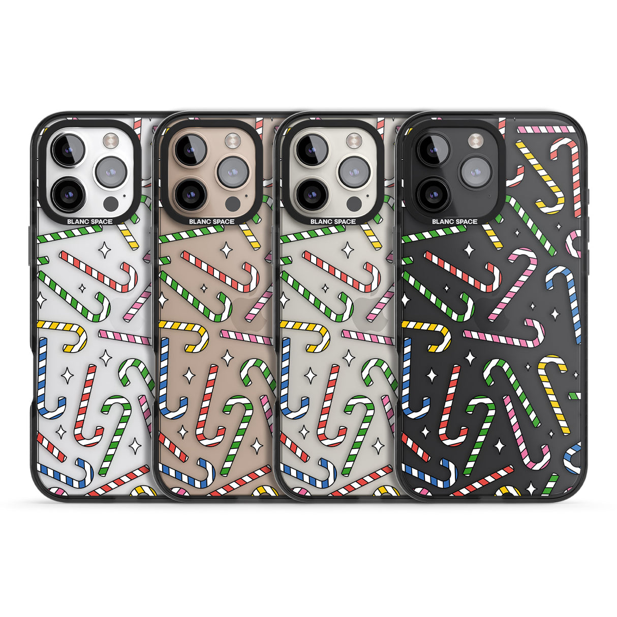 iPhone 16 Pro Max Colourful Stars & Candy Canes Black Impact Phone Case