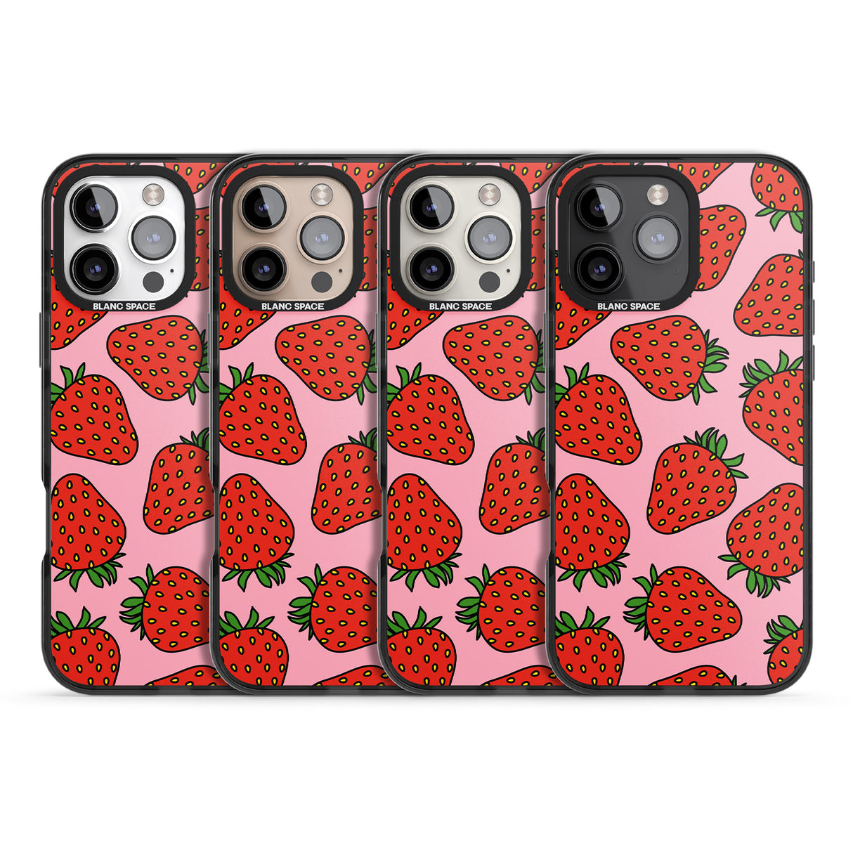 iPhone 16 Pro Max Strawberry Pattern (Pink) Black Impact Phone Case