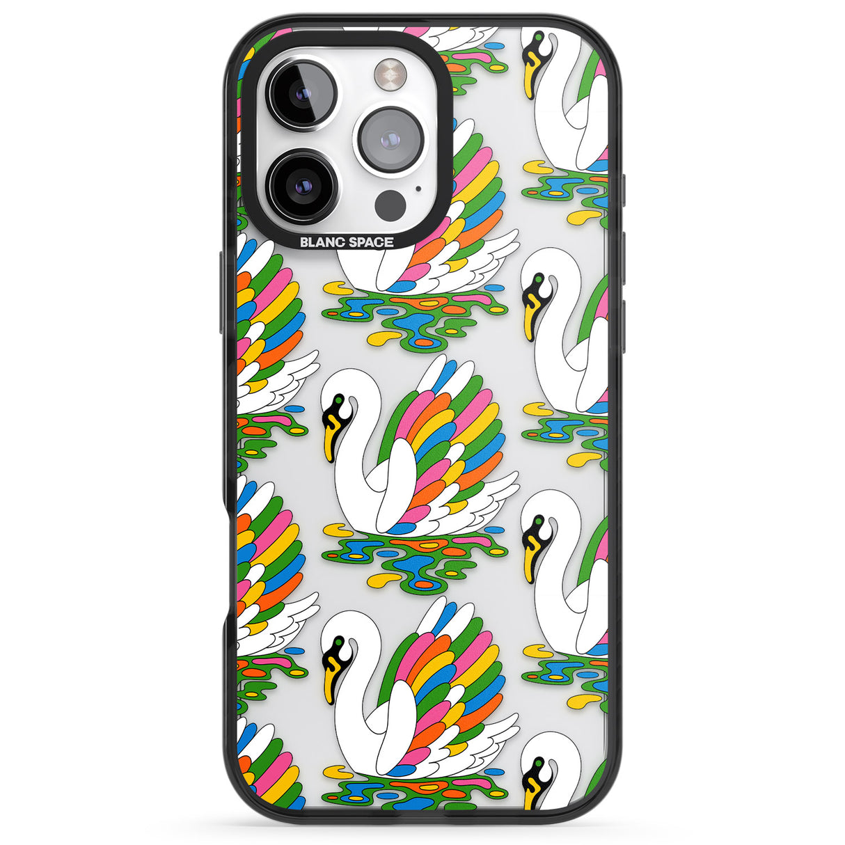 iPhone 16 Pro Max Colourful Swan Pattern Black Impact Phone Case