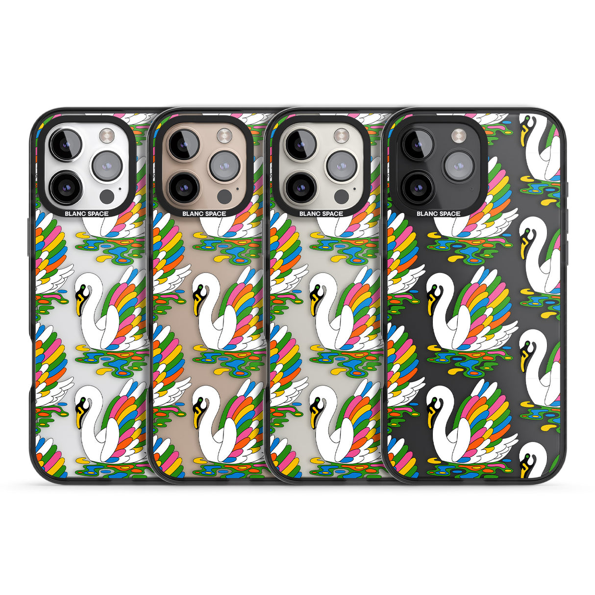 iPhone 16 Pro Max Colourful Swan Pattern Black Impact Phone Case