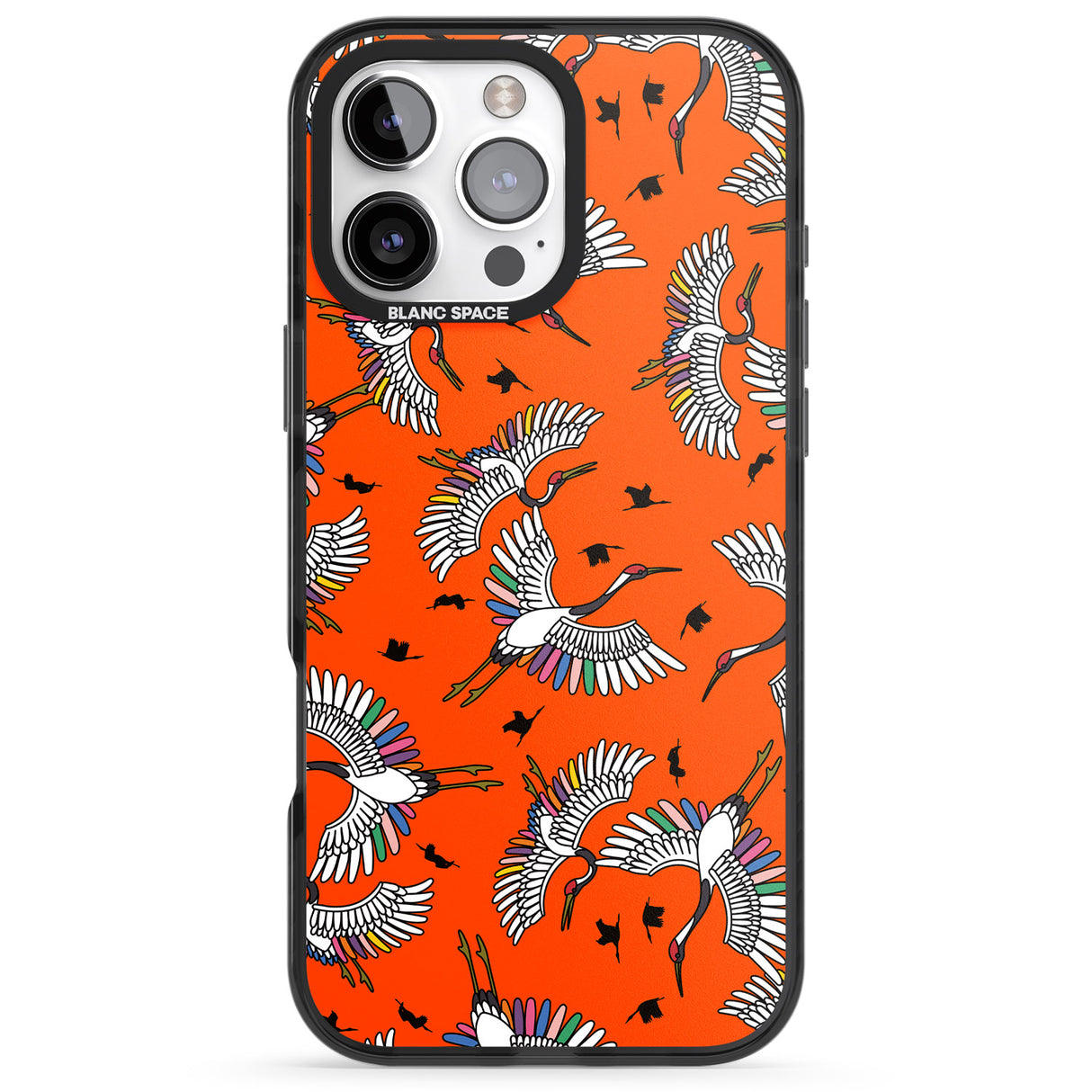 iPhone 16 Pro Max Colourful Crane Pattern (Orange) Black Impact Phone Case