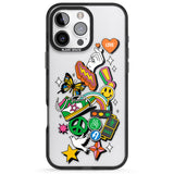 iPhone 16 Pro Max Nostalgic Sticker Collage Black Impact Phone Case