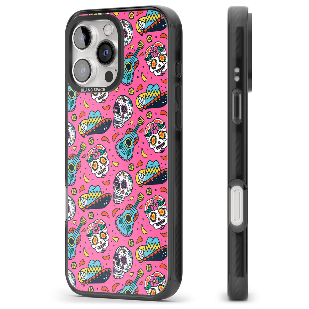 iPhone 16 Pro Max Pink Day of The Dead Pattern Black Impact Phone Case