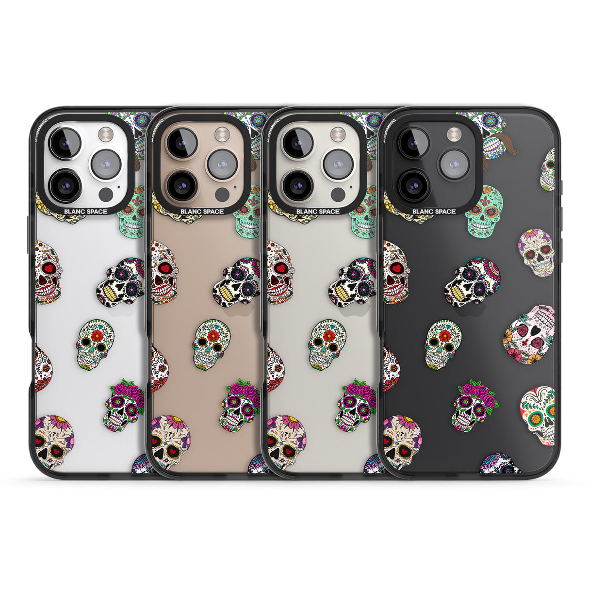 iPhone 16 Pro Max Mixed Sugar Skull Pattern Black Impact Phone Case