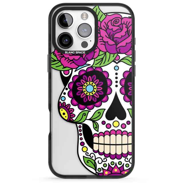 iPhone 16 Pro Max Purple Floral Sugar Skull Black Impact Phone Case