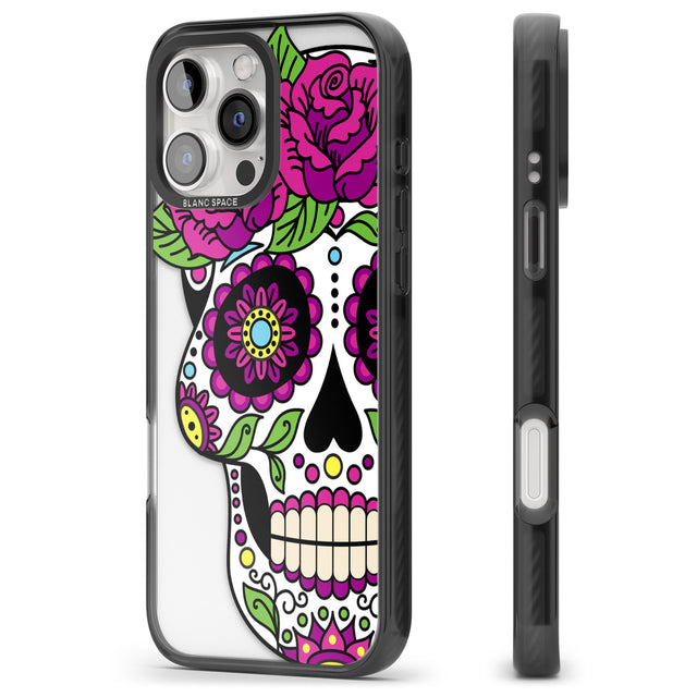 iPhone 16 Pro Max Purple Floral Sugar Skull Black Impact Phone Case