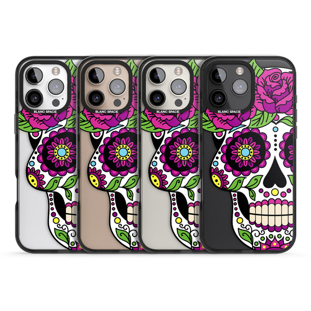 iPhone 16 Pro Max Purple Floral Sugar Skull Black Impact Phone Case