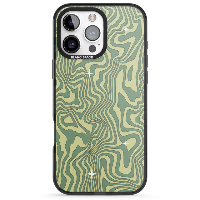 iPhone 16 Pro Max Green Abstract Wave Black Impact Phone Case + Magsafe