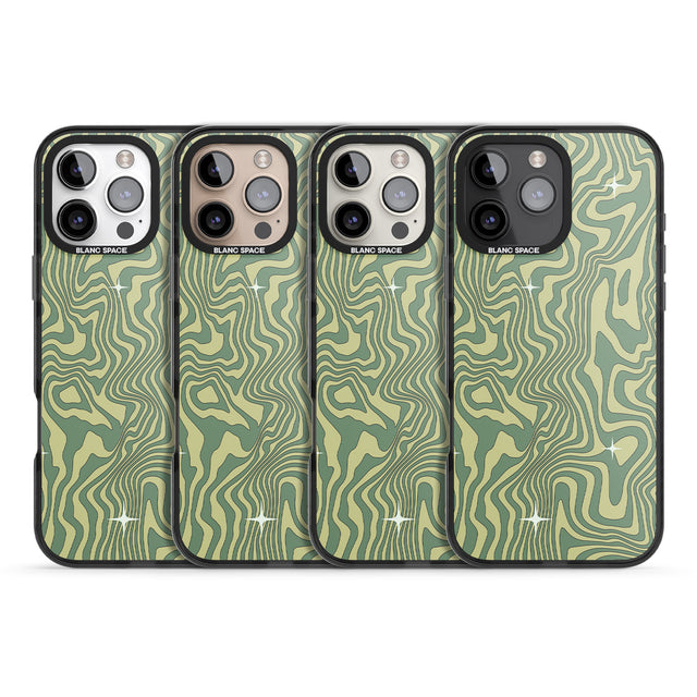 iPhone 16 Pro Max Green Abstract Wave Black Impact Phone Case + Magsafe