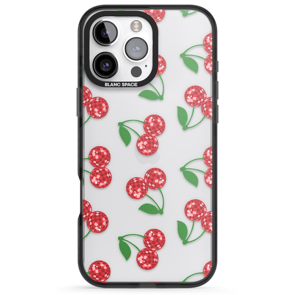 iPhone 16 Pro Max Disco Cherry Pattern Black Impact Phone Case + Magsafe