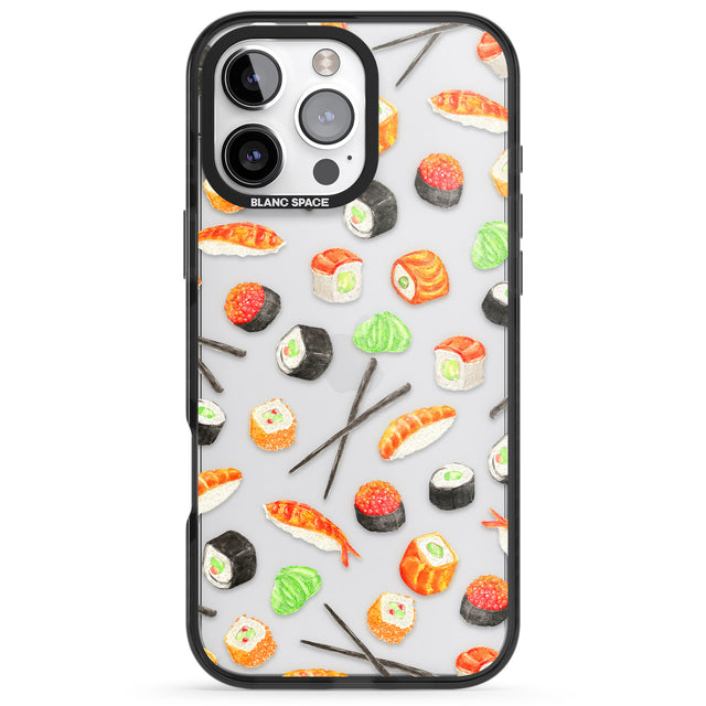 iPhone 16 Pro Max Sushi & Chopsticks Watercolour Pattern Black Impact Phone Case