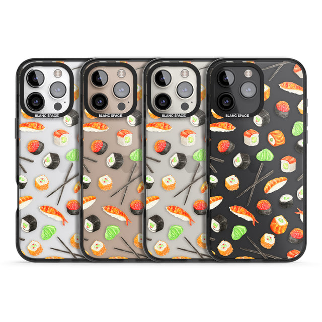 iPhone 16 Pro Max Sushi & Chopsticks Watercolour Pattern Black Impact Phone Case