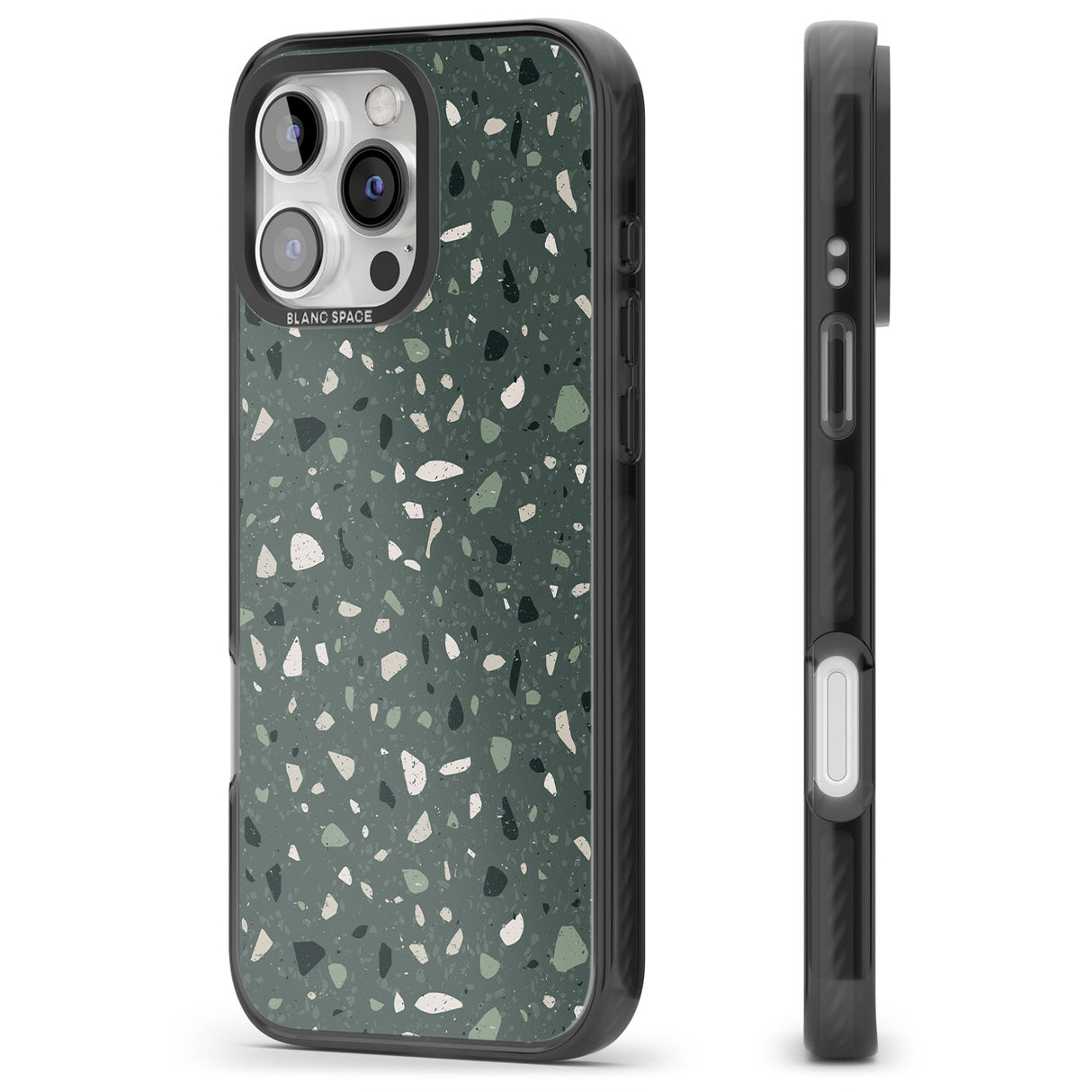 iPhone 16 Pro Max Green & Cream Terrazzo Pattern Black Impact Phone Case