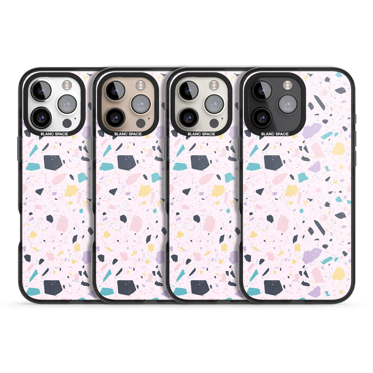 iPhone 16 Pro Max Pink, Purple & Turquoise Terrazzo Pattern Black Impact Phone Case