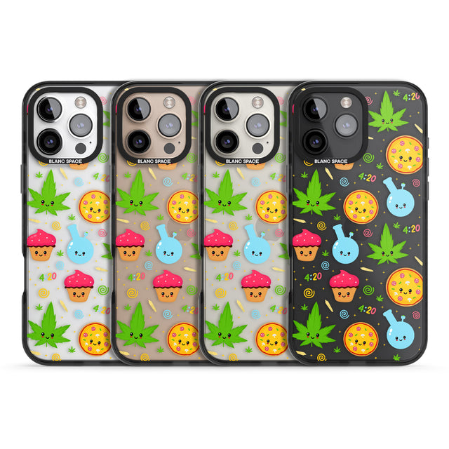 iPhone 16 Pro Max Kawaii Weed Pattern Black Impact Phone Case