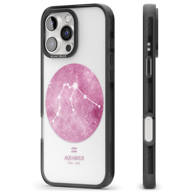 iPhone 16 Pro Max Aquarius Zodiac Transparent Design - Pink Black Impact Phone Case