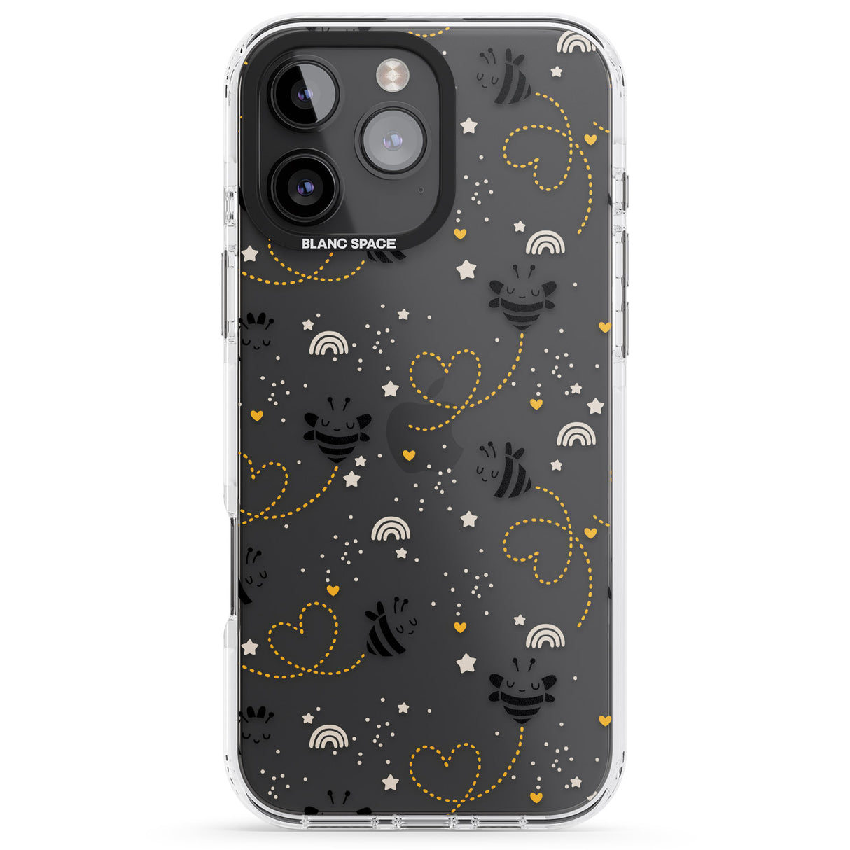 iPhone 16 Pro Max Sweet as Honey Patterns: Bees & Hearts (Clear) Black Impact Phone Case