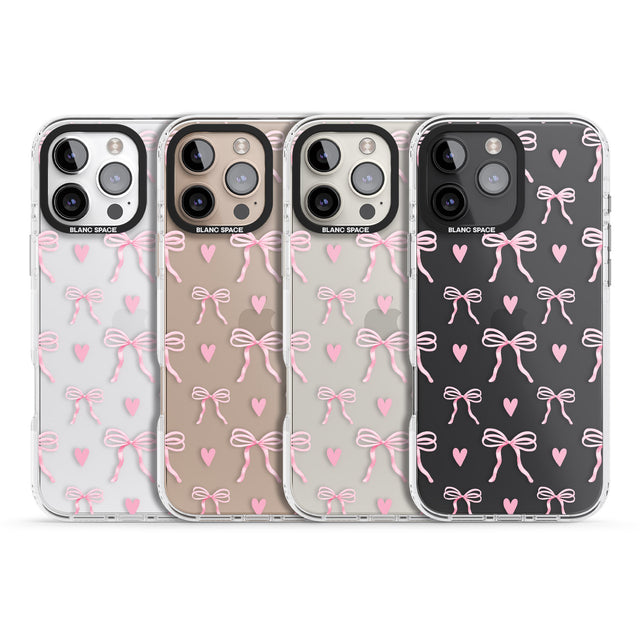 iPhone 16 Pink Bows & Hearts Clear Impact Phone Case