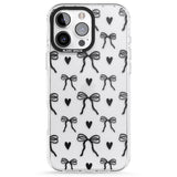 iPhone 16 Black Bows & Hearts Clear Impact Phone Case