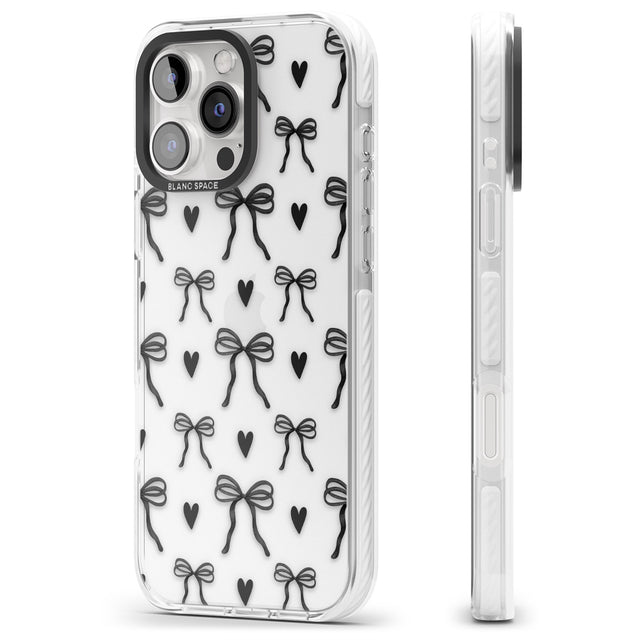 iPhone 16 Black Bows & Hearts Clear Impact Phone Case