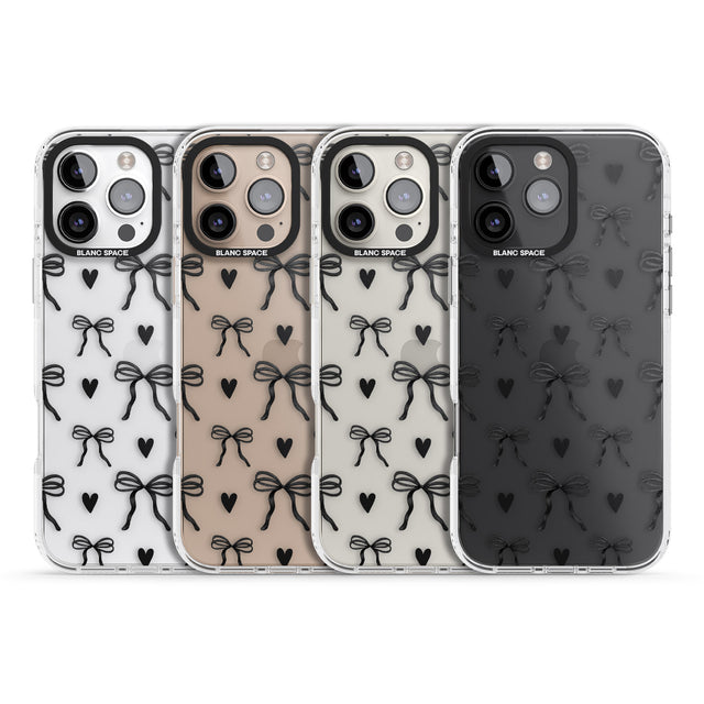 iPhone 16 Black Bows & Hearts Clear Impact Phone Case