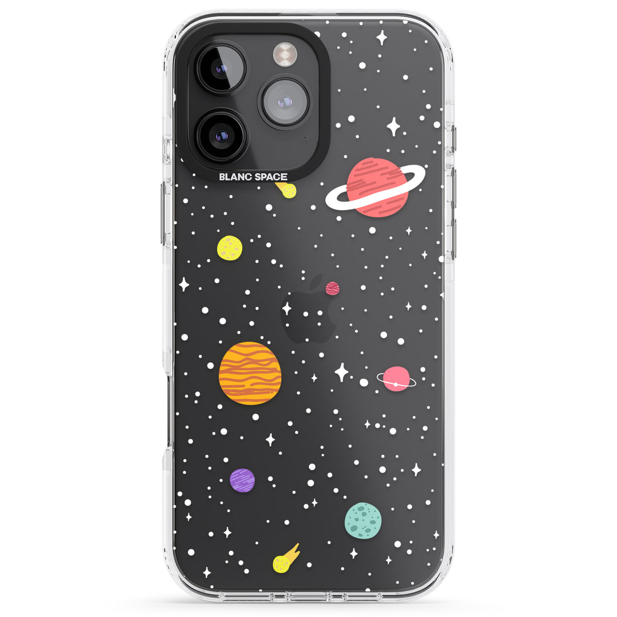 iPhone 16 Pro Max Cute Cartoon Planets (Clear) Black Impact Phone Case