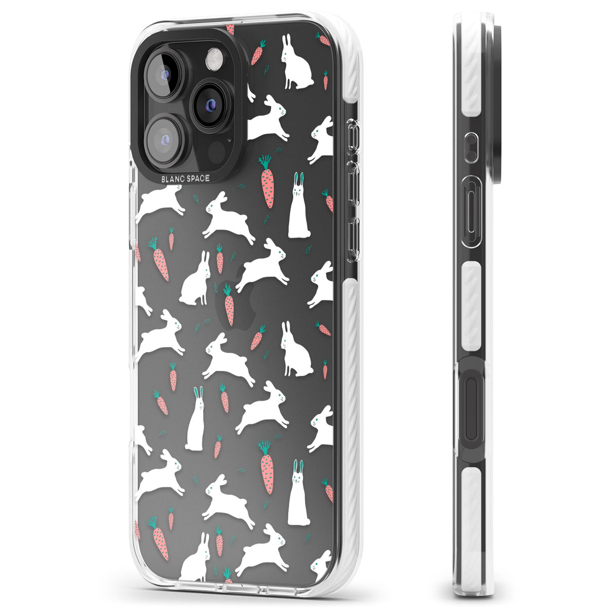 iPhone 16 Pro Max White Bunnies and Carrots Black Impact Phone Case