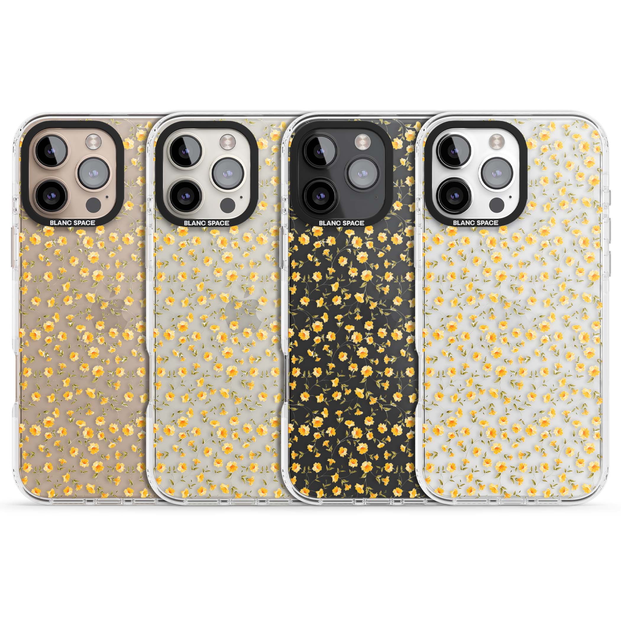 Buttercup wildflower iPhone case featuring tiny yellow flowers and trailing green vines on clear | Clear Impact case for iPhone 16 Pro, iPhone 16 Pro Max