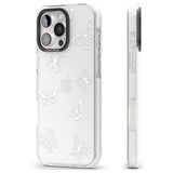 iPhone 16 Pro Max White Butterfly Line Pattern Black Impact Phone Case