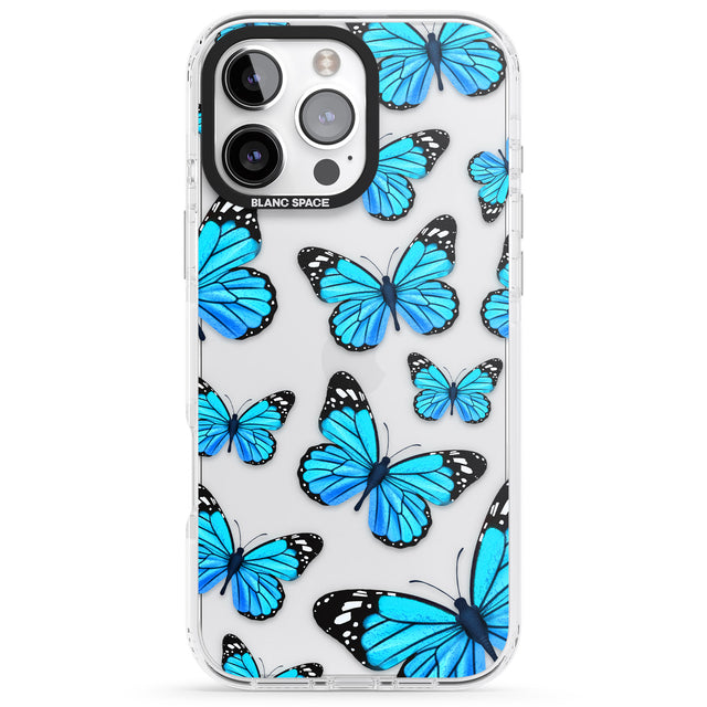 iPhone 16 Pro Max Blue Butterflies Black Impact Phone Case